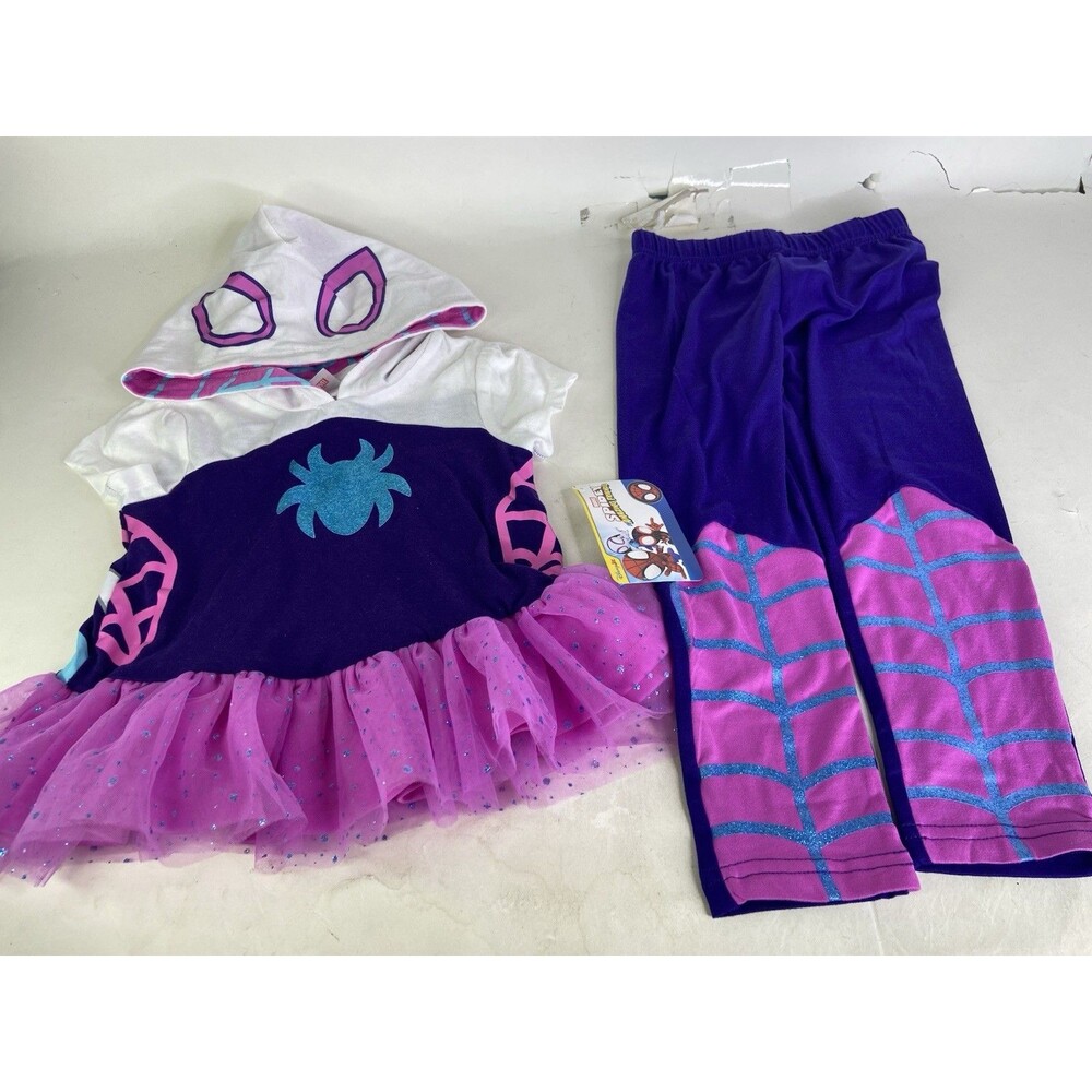 Marvel Ghost Spider Gwen 2 Piece Hooded Tutu Top and Pants Outfit Set Girls 2T
